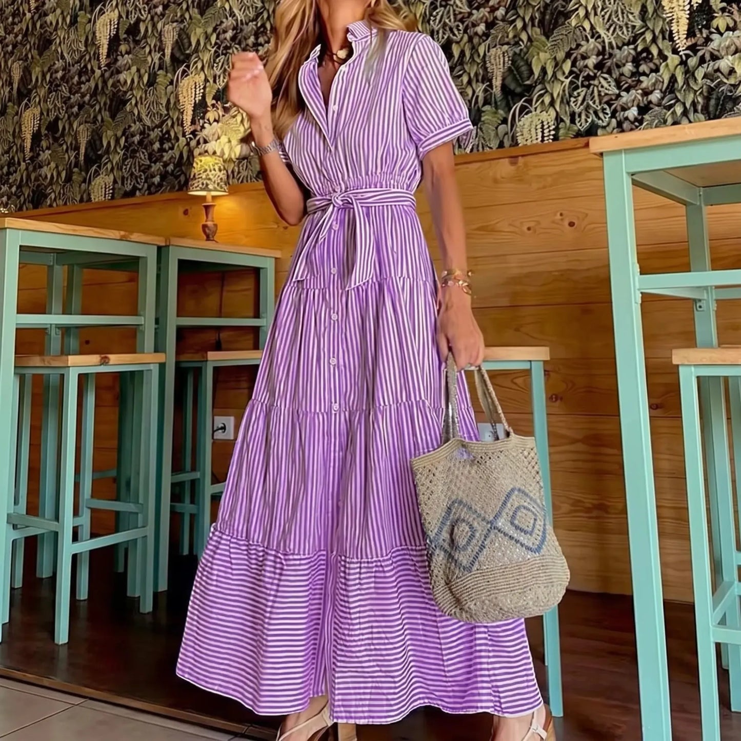 Robe Riviera — chemise longue rayée à ceinture