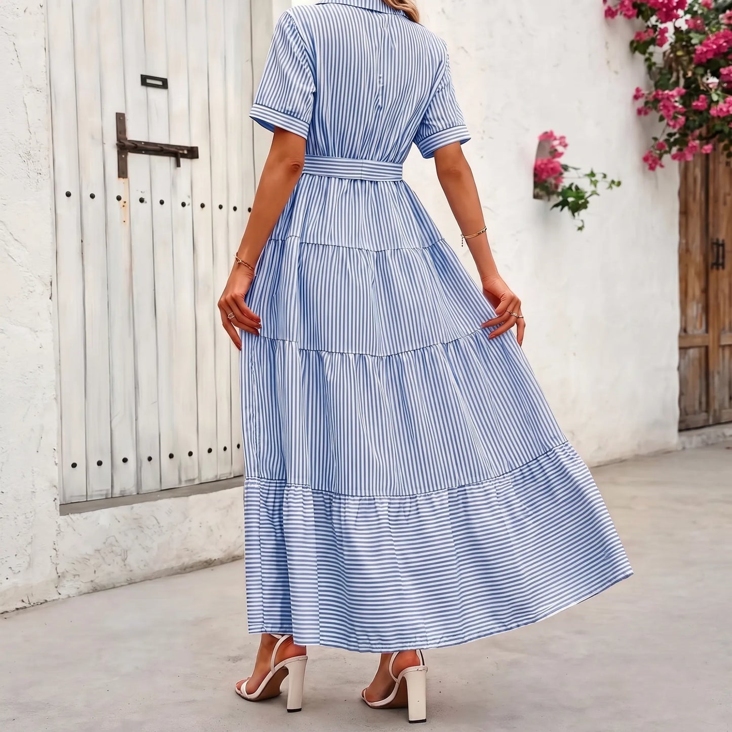 Robe Riviera — chemise longue rayée à ceinture